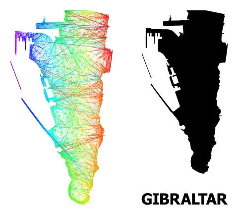 Hatched Map of Gibraltar with Rainbow Colored Gradient Stockillustratie