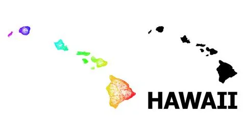 Hatched Map of Hawaii State with Spectrum Gradient Stock Illustration