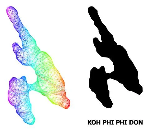 Hatched Map of Koh Phi Don with Spectrum Gradient Stock Illustration