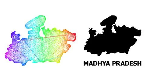 Hatched Map of Madhya Pradesh State with Spectral Gradient Stock Illustration