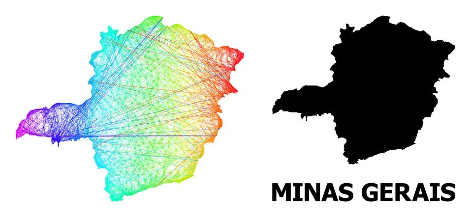 Hatched Map of Minas Gerais State with Rainbow Colored Gradient Stock Illustration