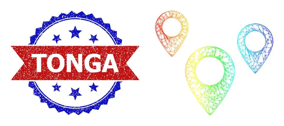 Hatched Map Objects Mesh Icon with Spectral Gradient and Distress Bicolor Tonga Stock Illustration