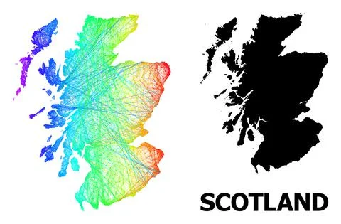 Hatched Map of Scotland with Spectrum Gradient Stock Illustration
