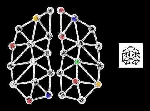 Hatched Mesh Artificial Intelligence Icon with Multi Colored Lightspots 스톡 일러스트