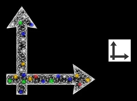 Hatched Mesh Coordinate System Icon with Colored Flash Nodes Illustrazione stock