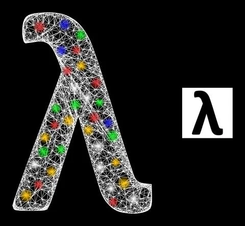 Hatched Mesh Lambda Greek Lowercase Symbol Icon with Multicolored Glitter Dots 库存插图