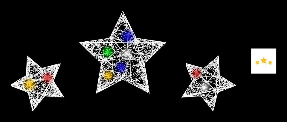 Hatched Mesh Star Rating Icon with Bright Colored Flash Nodes Stock Illustration