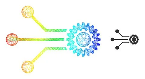 Hatched Micro Mechanics Web Mesh Icon with Spectral Gradient Illustrazione stock