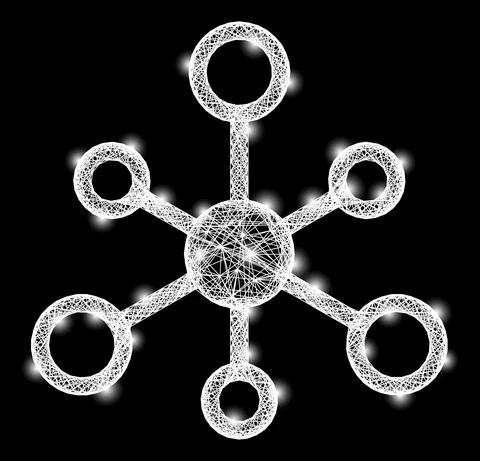 Hatched Network Web Mesh with Bright Flash Nodes Stockillustratie