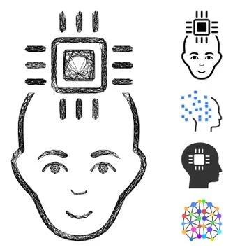 Hatched Neural Computer Interface Vector Mesh 库存插图