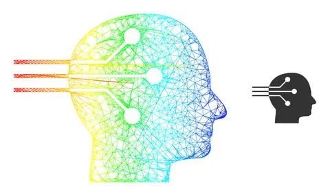 Hatched Neural Interface Web Mesh Icon with Rainbow Gradient Stock Illustration