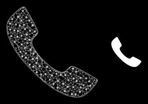 Hatched Phone Receiver Web Mesh Icon with Constellation Lightspots Stock Illustration