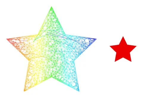 Hatched Red Star Web Mesh Icon with Spectral Gradient Stock Illustration