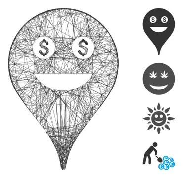 Hatched Rich Smiley Map Marker Vector Mesh 스톡 일러스트