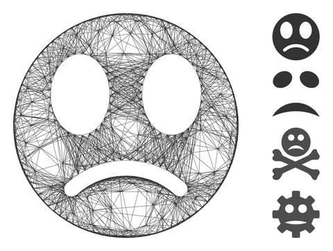 Hatched Sad Smiley Vector Mesh Stock Illustration