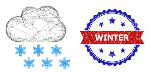 Hatched Snow Cloud Mesh and Grunge Bicolor Winter Stamp Stock Illustration