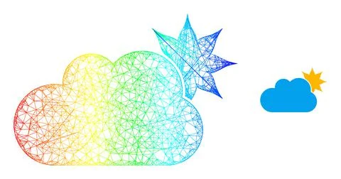 Hatched Sun Cloud Mesh Icon with Spectrum Gradient イラスト素材