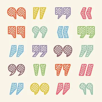 Hatched text quotation marks. Hand drawn quotes icon. Typographic speech mark Stock Illustration
