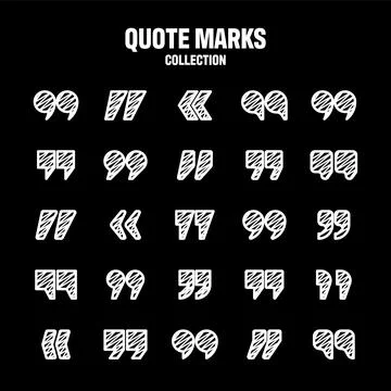 Hatched text quotation marks. Hand drawn quotes icon. Typographic speech mark Stock Illustration
