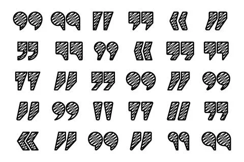 Hatched text quotation marks. Hand drawn quotes icon. Typographic speech mark Stock Illustration