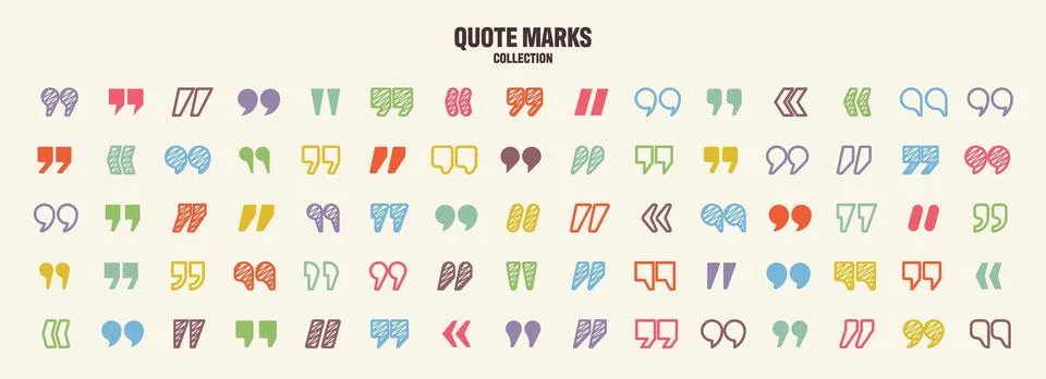 Hatched text quotation marks. Hand drawn quotes icon. Typographic speech mark Stock Illustration