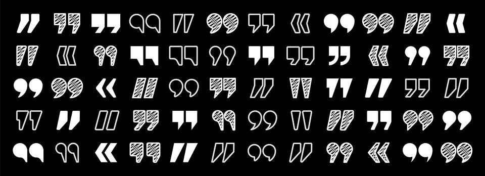 Hatched text quotation marks. Hand drawn quotes icon. Typographic speech mark Stock Illustration