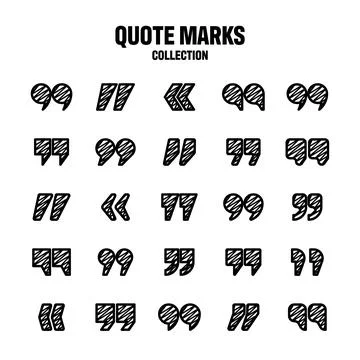 Hatched text quotation marks. Hand drawn quotes icon. Typographic speech mark Stock Illustration