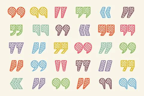 Hatched text quotation marks. Hand drawn quotes icon. Typographic speech mark Stock Illustration