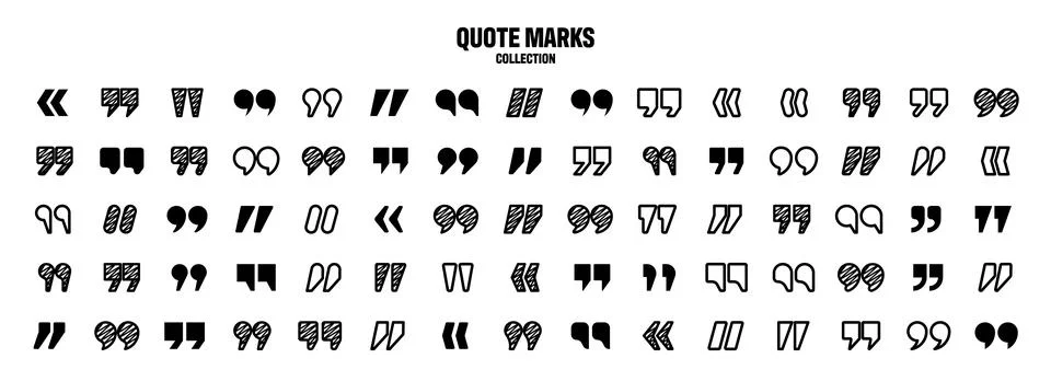 Hatched text quotation marks. Hand drawn quotes icon. Typographic speech mark Stock Illustration