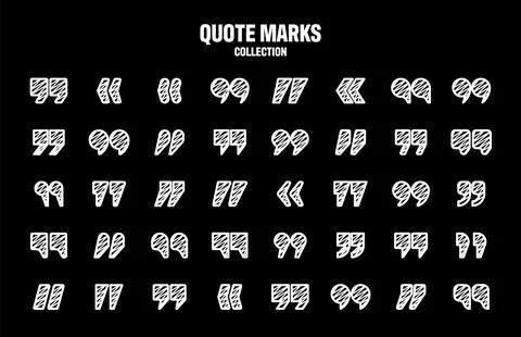 Hatched text quotation marks. Hand drawn quotes icon. Typographic speech mark Stock Illustration