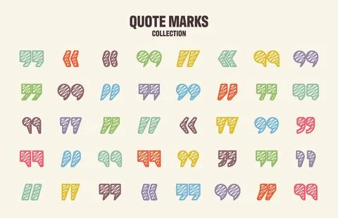 Hatched text quotation marks. Hand drawn quotes icon. Typographic speech mark Stock Illustration