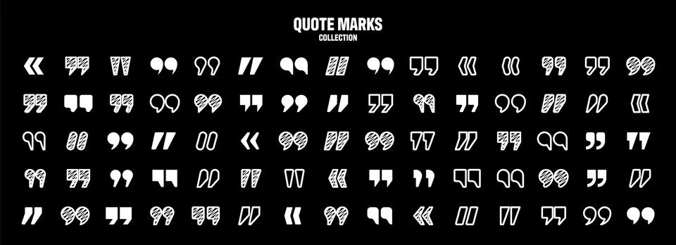 Hatched text quotation marks. Hand drawn quotes icon. Typographic speech mark Stock Illustration