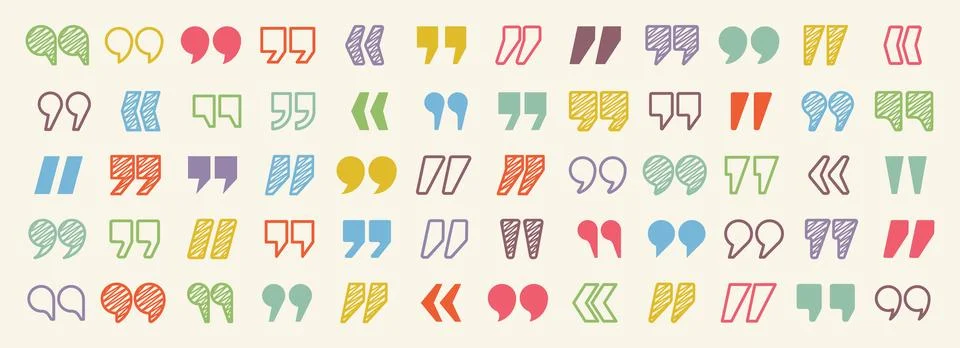 Hatched text quotation marks. Hand drawn quotes icon. Typographic speech mark Stock Illustration