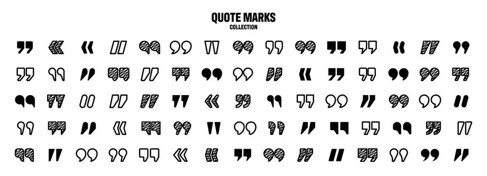 Hatched text quotation marks. Hand drawn quotes icon. Typographic speech mark Stock Illustration