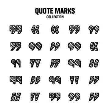 Hatched text quotation marks. Hand drawn quotes icon. Typographic speech mark Stock Illustration
