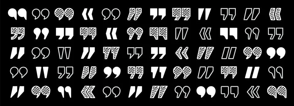 Hatched text quotation marks. Hand drawn quotes icon. Typographic speech mark Stock Illustration