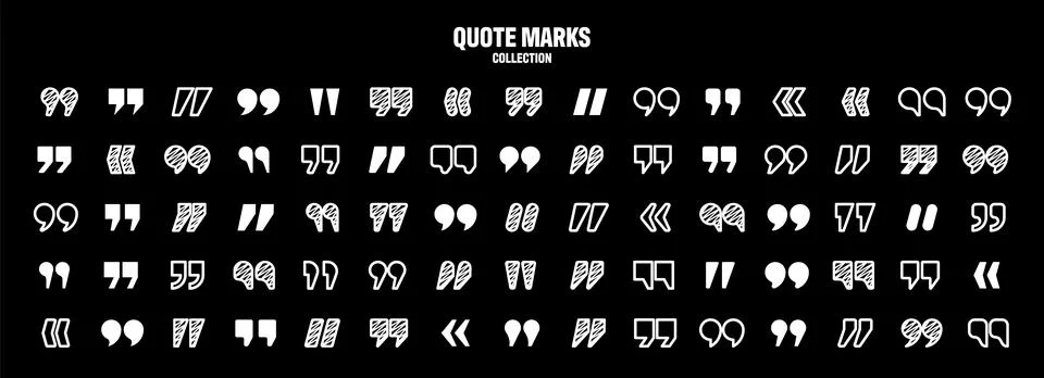 Hatched text quotation marks. Hand drawn quotes icon. Typographic speech mark Stock Illustration