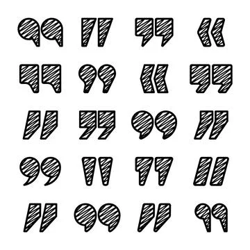 Hatched text quotation marks. Hand drawn quotes icon. Typographic speech mark Stock Illustration