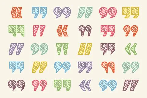 Hatched text quotation marks. Hand drawn quotes icon. Typographic speech mark Stock Illustration
