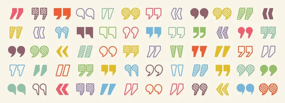 Hatched text quotation marks. Hand drawn quotes icon. Typographic speech mark Stock Illustration