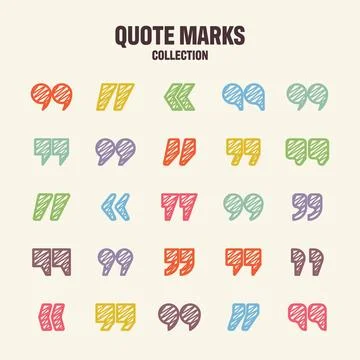Hatched text quotation marks. Hand drawn quotes icon. Typographic speech mark Stock Illustration