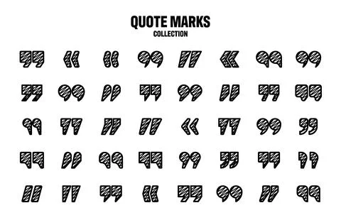 Hatched text quotation marks. Hand drawn quotes icon. Typographic speech mark Stock Illustration