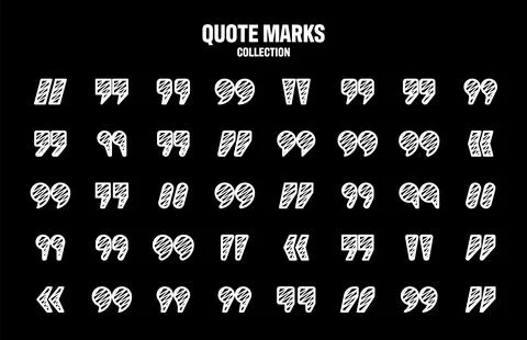 Hatched text quotation marks. Hand drawn quotes icon. Typographic speech mark Stock Illustration