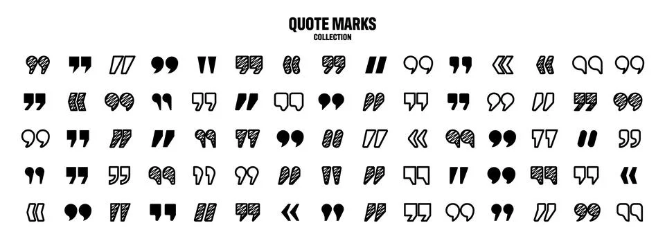 Hatched text quotation marks. Hand drawn quotes icon. Typographic speech mark Stock Illustration