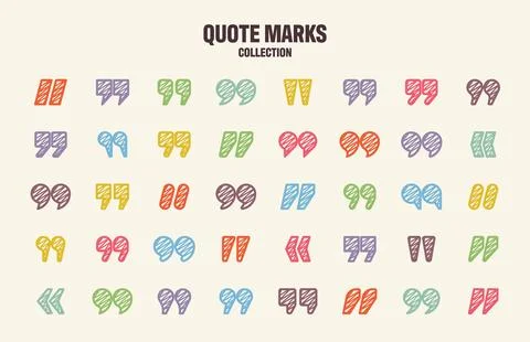 Hatched text quotation marks. Hand drawn quotes icon. Typographic speech mark Stock Illustration