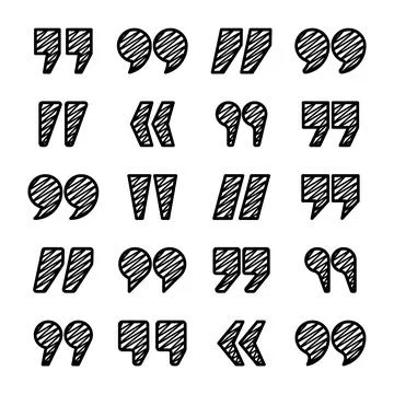 Hatched text quotation marks. Hand drawn quotes icon. Typographic speech mark Stock Illustration