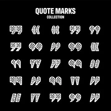 Hatched text quotation marks. Hand drawn quotes icon. Typographic speech mark Stock Illustration