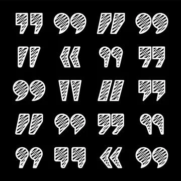 Hatched text quotation marks. Hand drawn quotes icon. Typographic speech mark Stock Illustration
