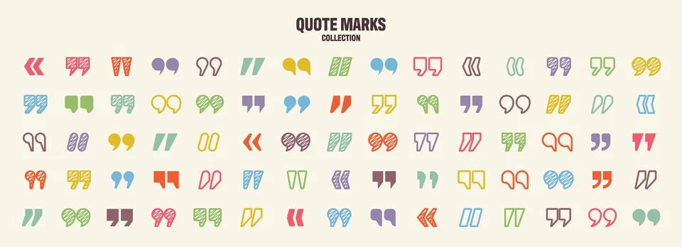 Hatched text quotation marks. Hand drawn quotes icon. Typographic speech mark Stock Illustration