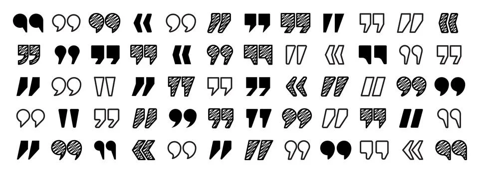 Hatched text quotation marks. Hand drawn quotes icon. Typographic speech mark Stock Illustration